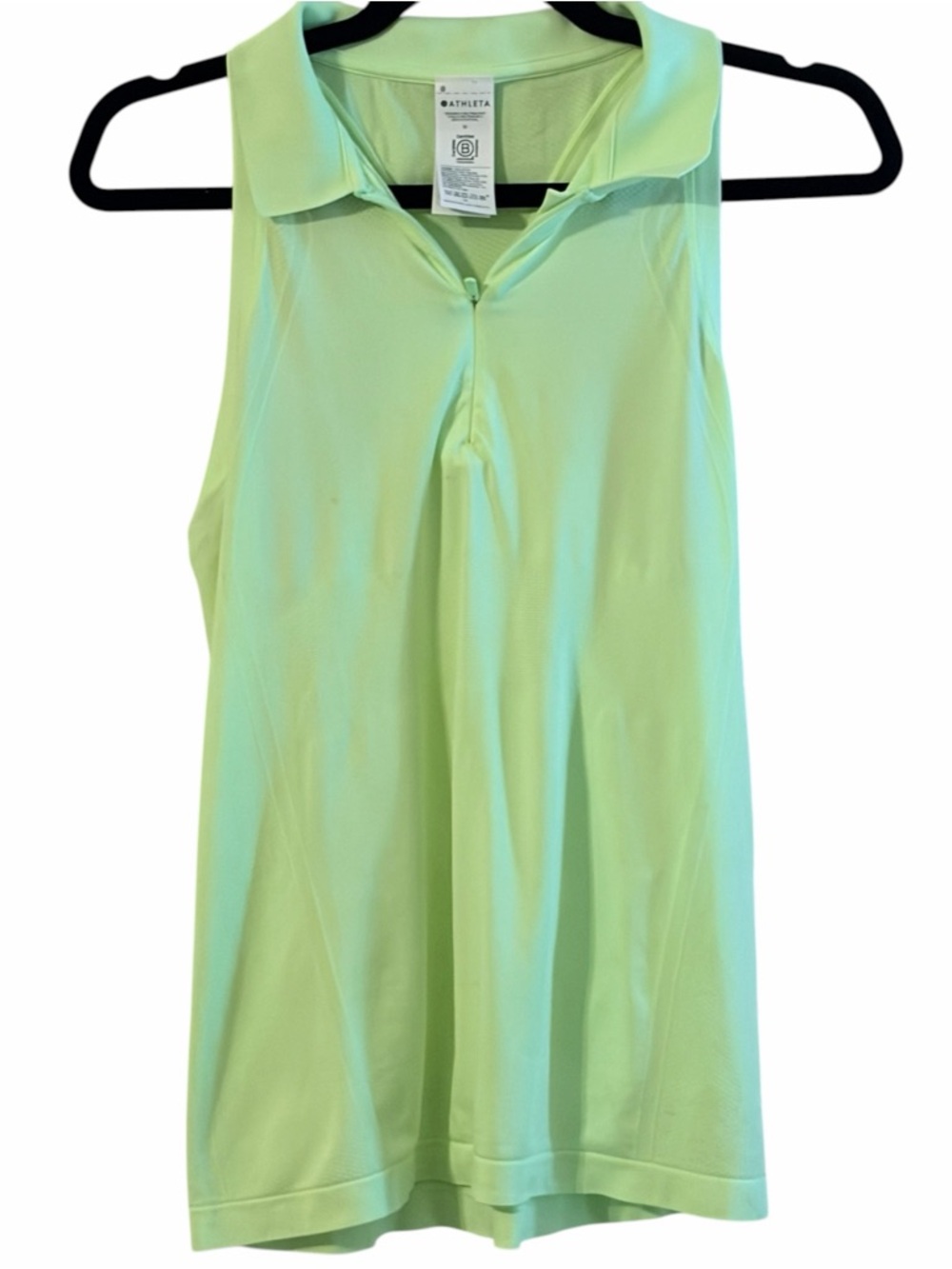 Athleta Neon Yellow Sleeveless Zip Polo Tank Golf Tennis Athletic Top M NWT